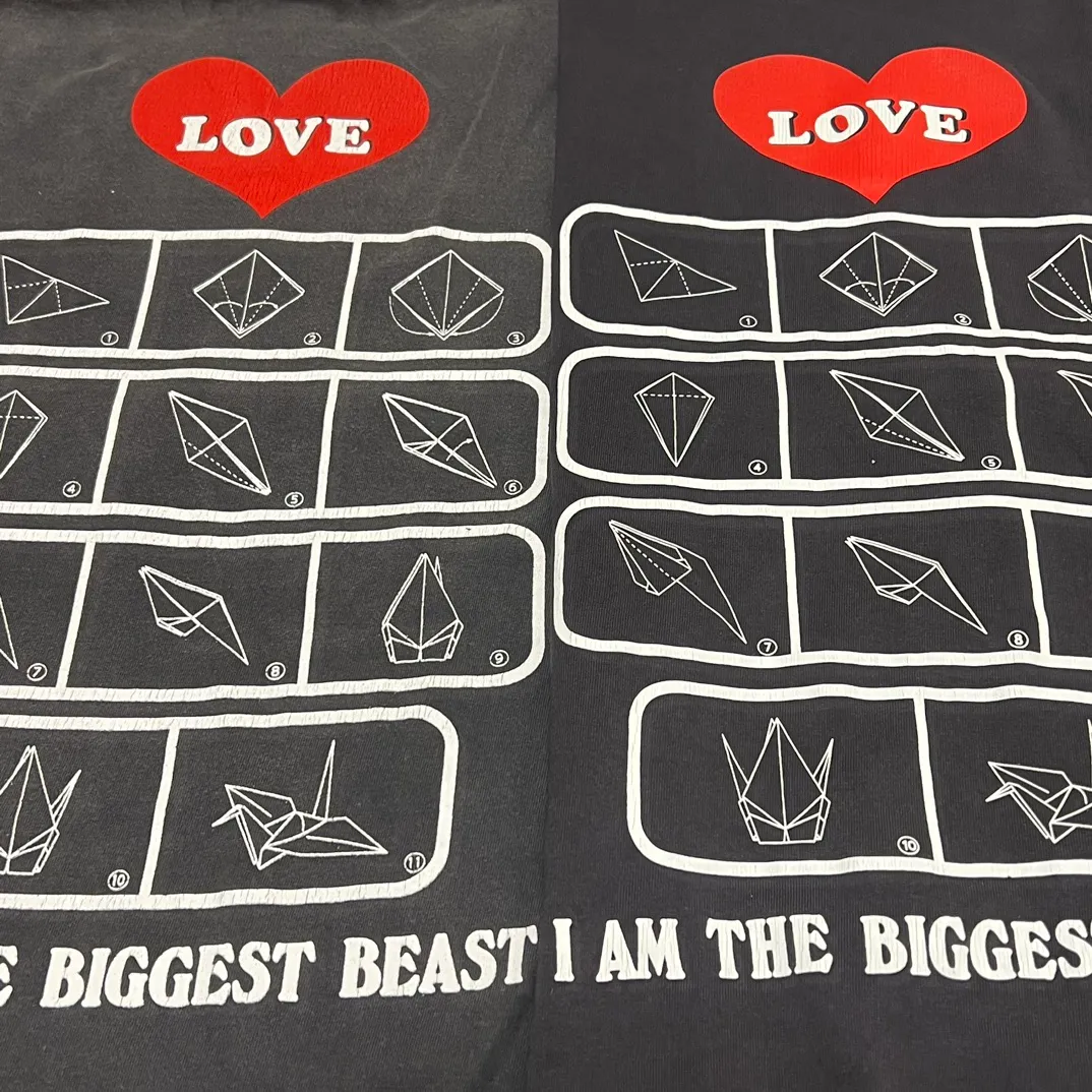 Printing proofing SAINT Mxxxxxx LS TEE/LOVE/BLK LOVE love paper crane distressed hole long sleeves washed black S-XL